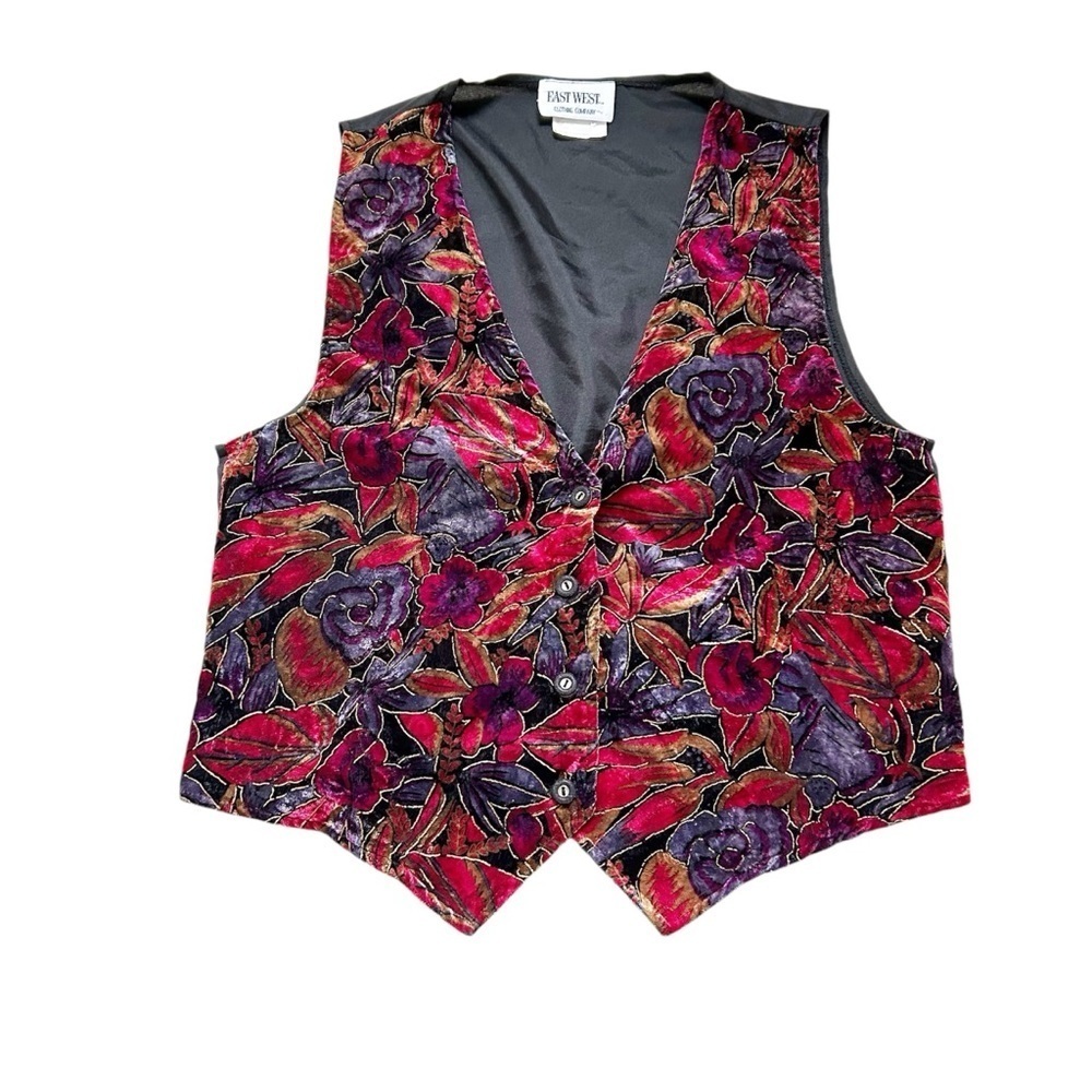 Vintage East West Clothing Company Floral Velvet Vest Y2K Holiday Vest